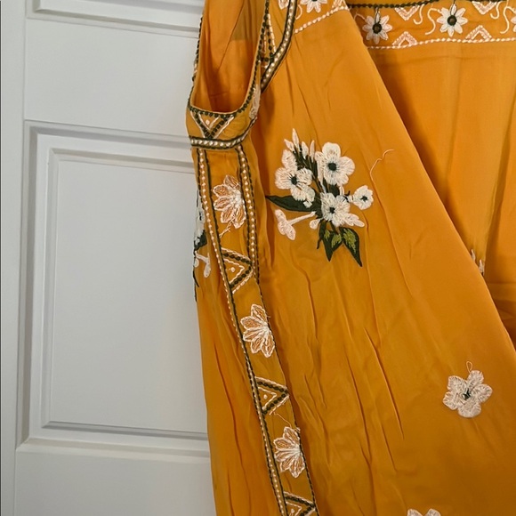 Anthropologie Embroidered Floral Yellow Sleeveless Dress - Picture 7 of 8
